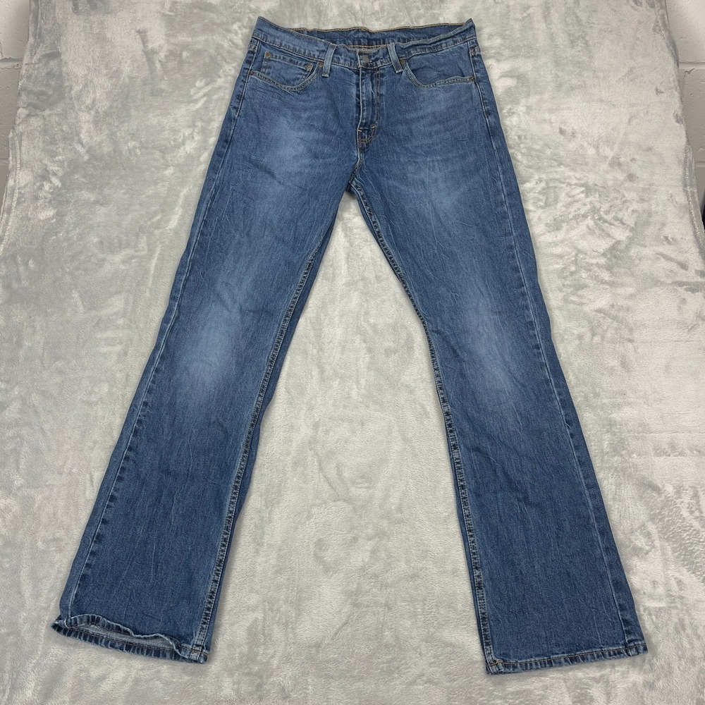 Levi's Jeans Mens 34x34 Blue Denim Whiskered Faded Stretch 527 Slim Bootcut Leg